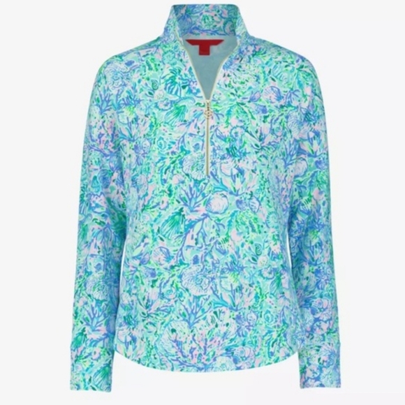 NWT Lilly Pulitzer Marion Half Zip UPF 50+ Surf Blue Soleil It On Me - Picture 7 of 7